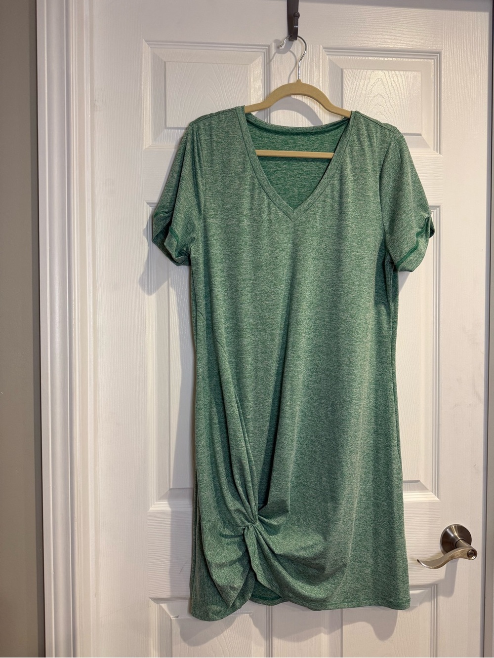 V-Neck Knotted Hem Women's Top Dress - Green